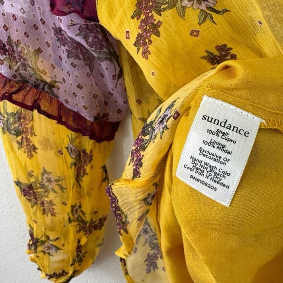 Sundance Small Floral Dreams Blouse Top Boho Yellow Gold Tassels Womens - Picture 5 of 15